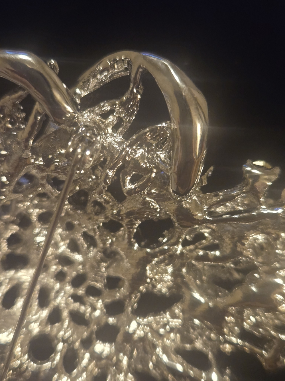 Silver-Tone Clear Crystal Floral Brooch Pin - Picture 6 of 7